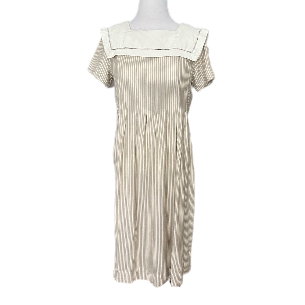 Sarah Elizabeth Size 12 vintage long prairie bib dress pleats stitching zip GUC